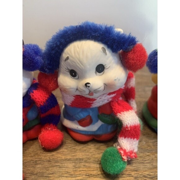 Vintage Giftco Animal Ceramic Bell Christmas Ornaments Set Cat Dog Bear Panda - Picture 5 of 14